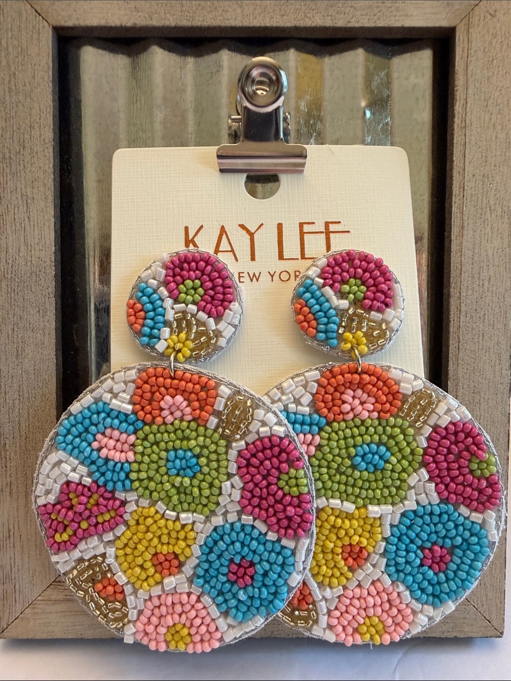 Kay Lee New York 2.5” Boho Beaded Floral Drop Earrings